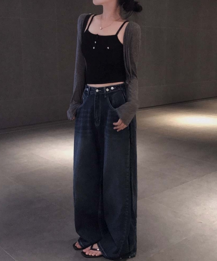 【カップ付き】ボタンキャップノースリーブ BLACK