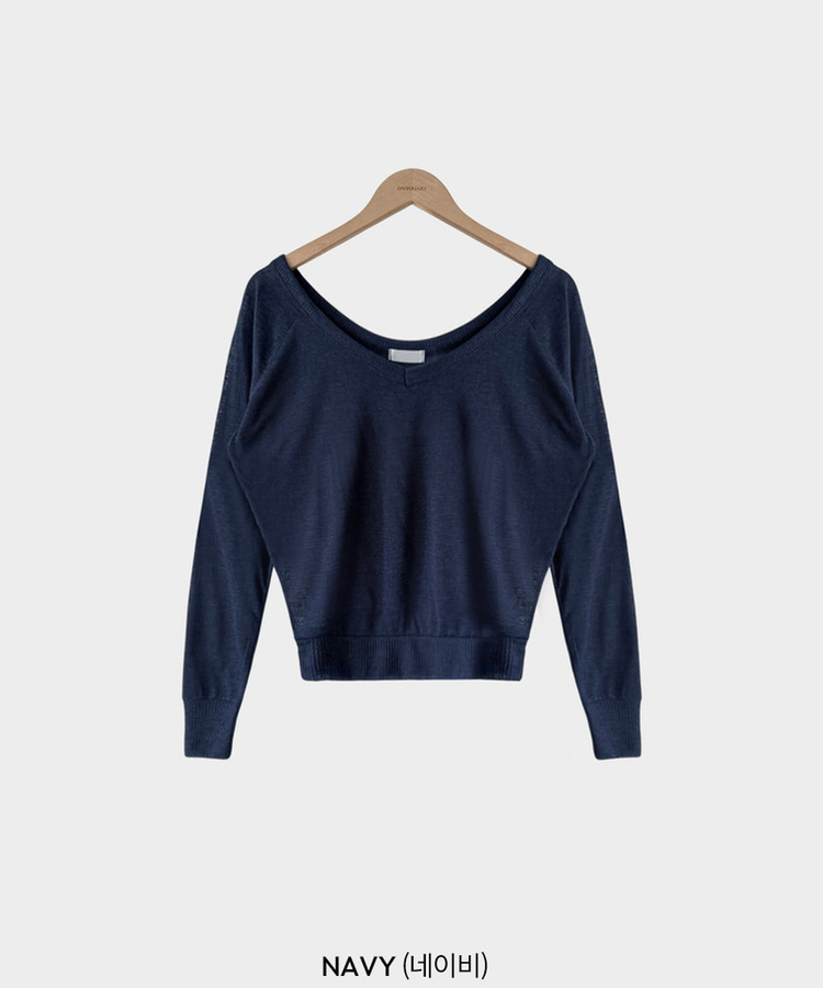 シアーVネッククロップド長袖Tシャツ