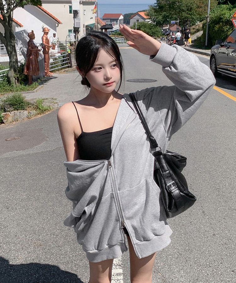 ジップアップフードトレーナー(5color) GREY