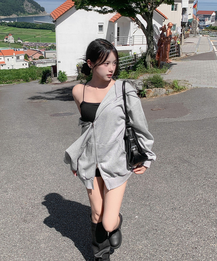 ジップアップフードトレーナー(5color) GREY