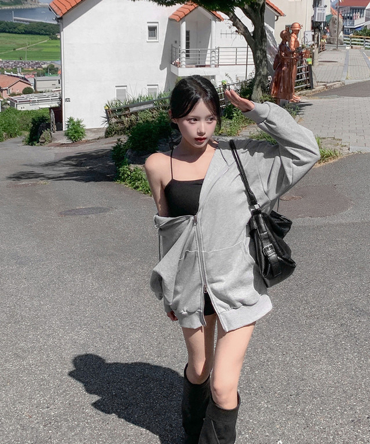 ジップアップフードトレーナー(5color) GREY