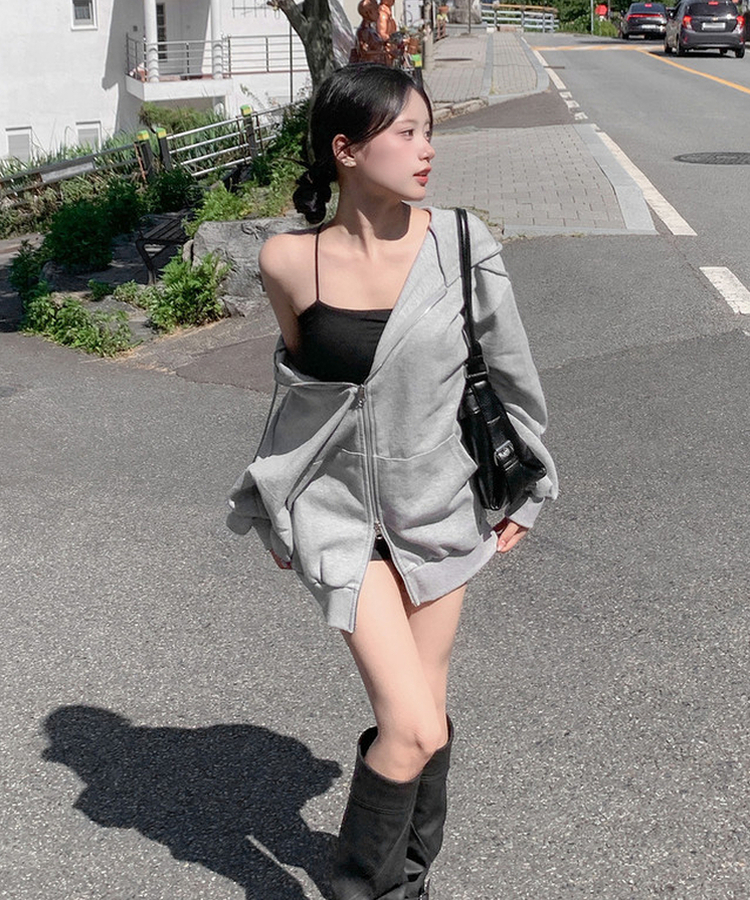 ジップアップフードトレーナー(5color) GREY
