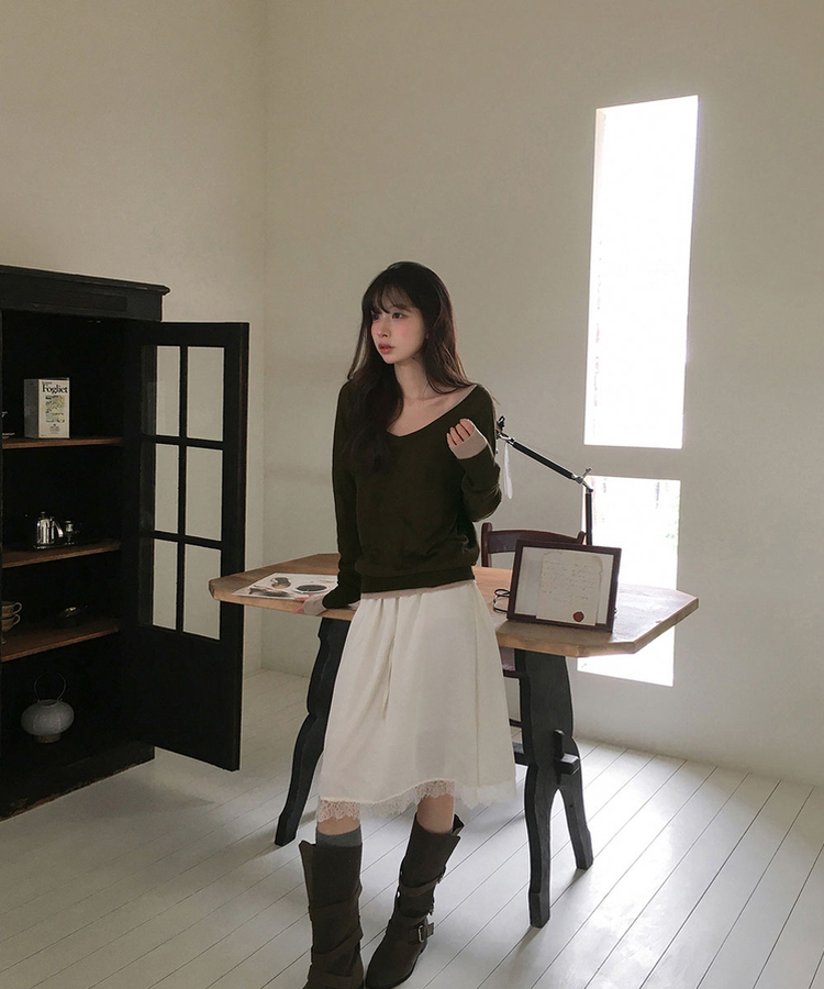 Vネックウールニット(6color) KHAKI BROWN