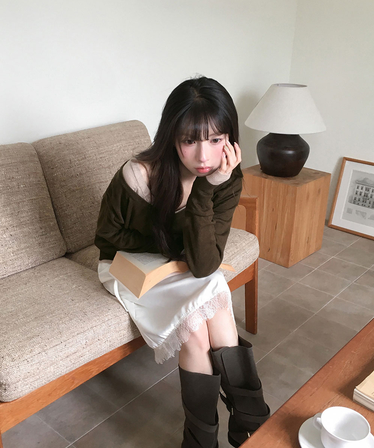 Vネックウールニット(6color) KHAKI BROWN