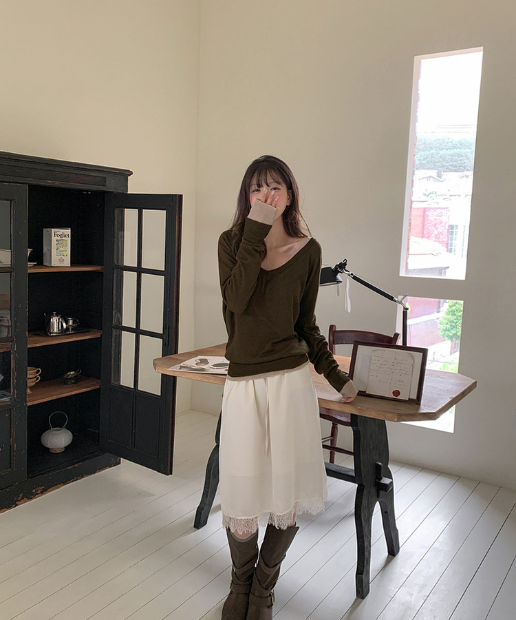 Vネックウールニット(6color) KHAKI BROWN