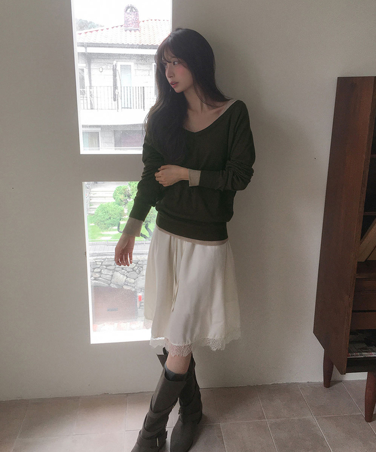 Vネックウールニット(6color) KHAKI BROWN