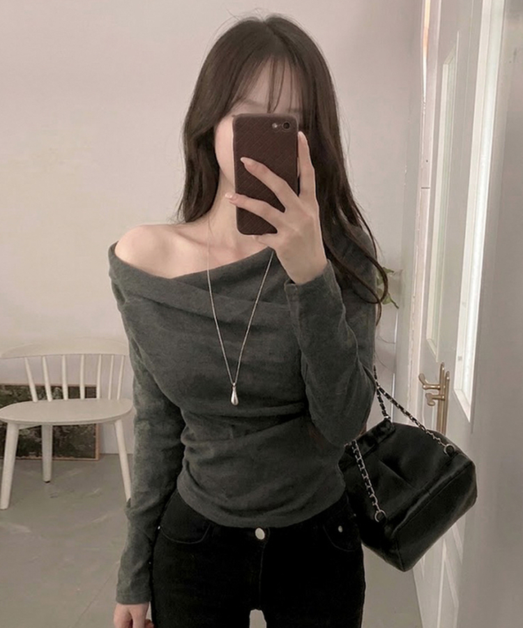 リブドレープアシメ長袖Tシャツ(5color) CHARCOAL