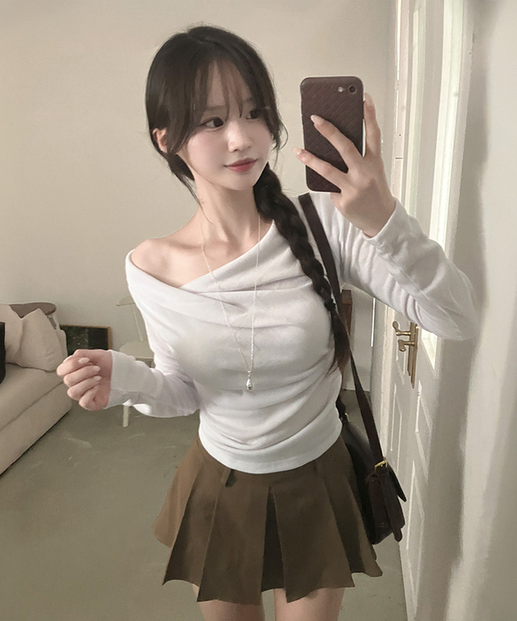 リブドレープアシメ長袖Tシャツ(5color) WHITE