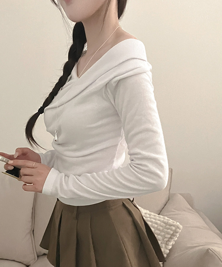 リブドレープアシメ長袖Tシャツ(5color) WHITE