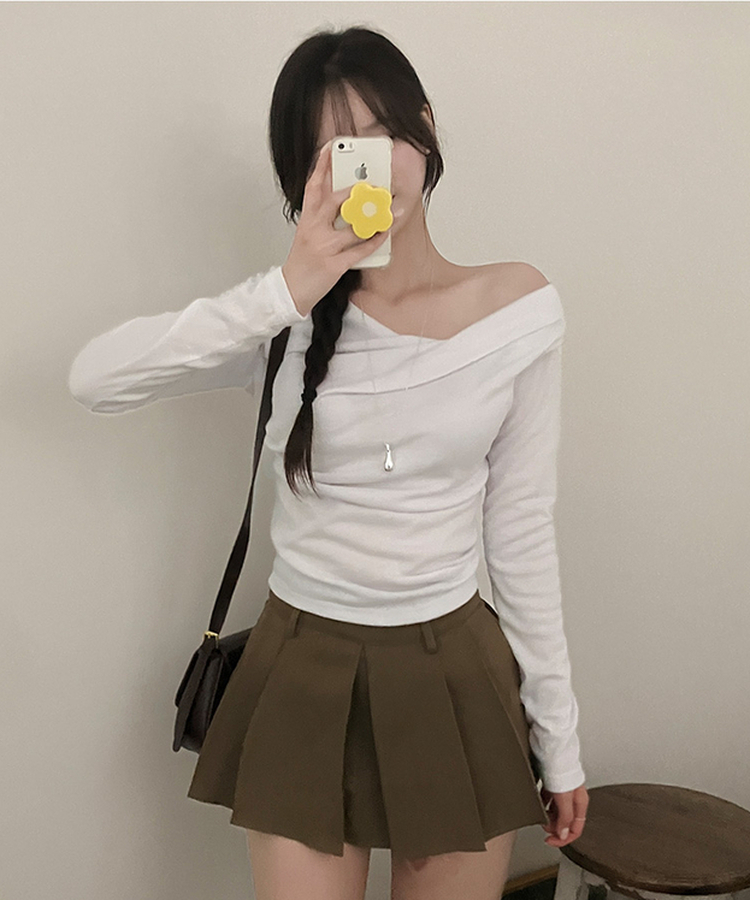 リブドレープアシメ長袖Tシャツ(5color) WHITE