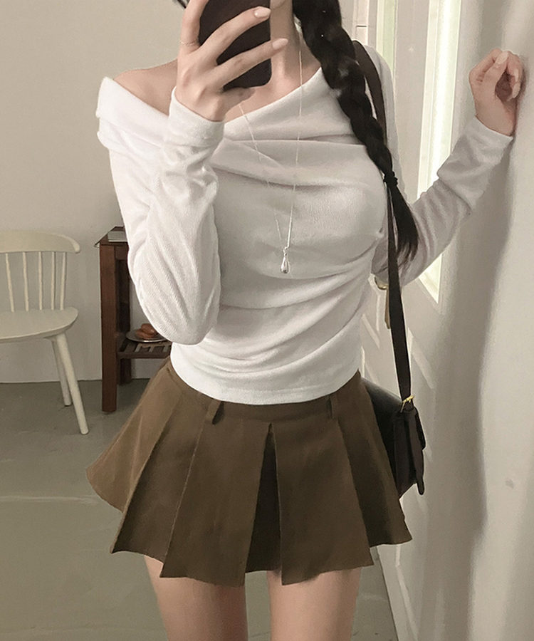 リブドレープアシメ長袖Tシャツ(5color) WHITE