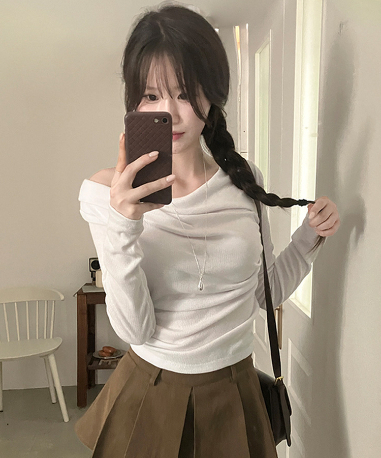 リブドレープアシメ長袖Tシャツ(5color) WHITE