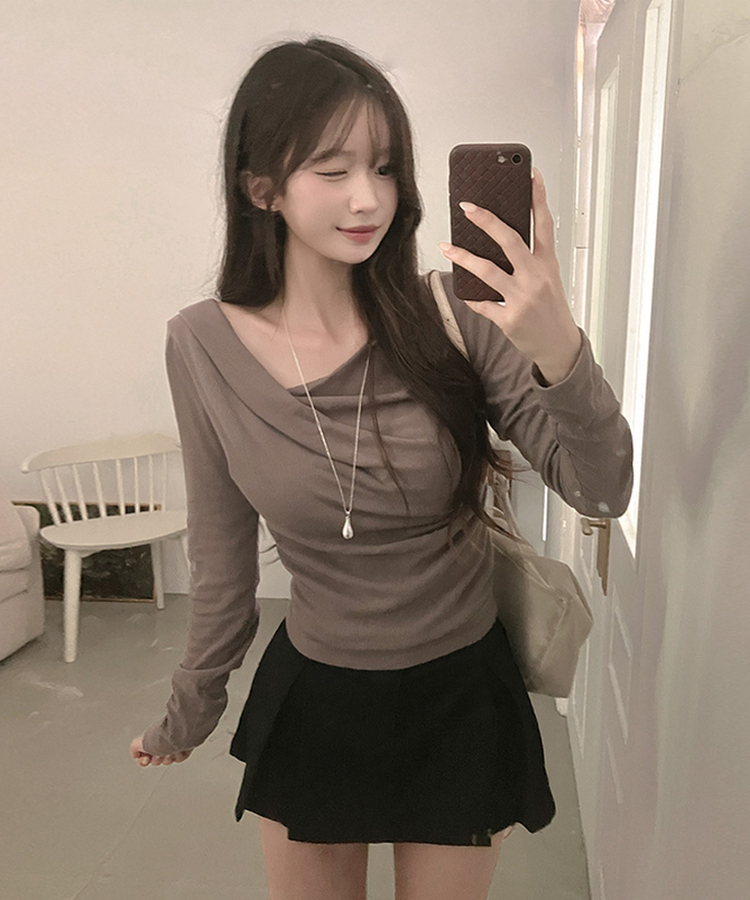 リブドレープアシメ長袖Tシャツ(5color) MOCHA
