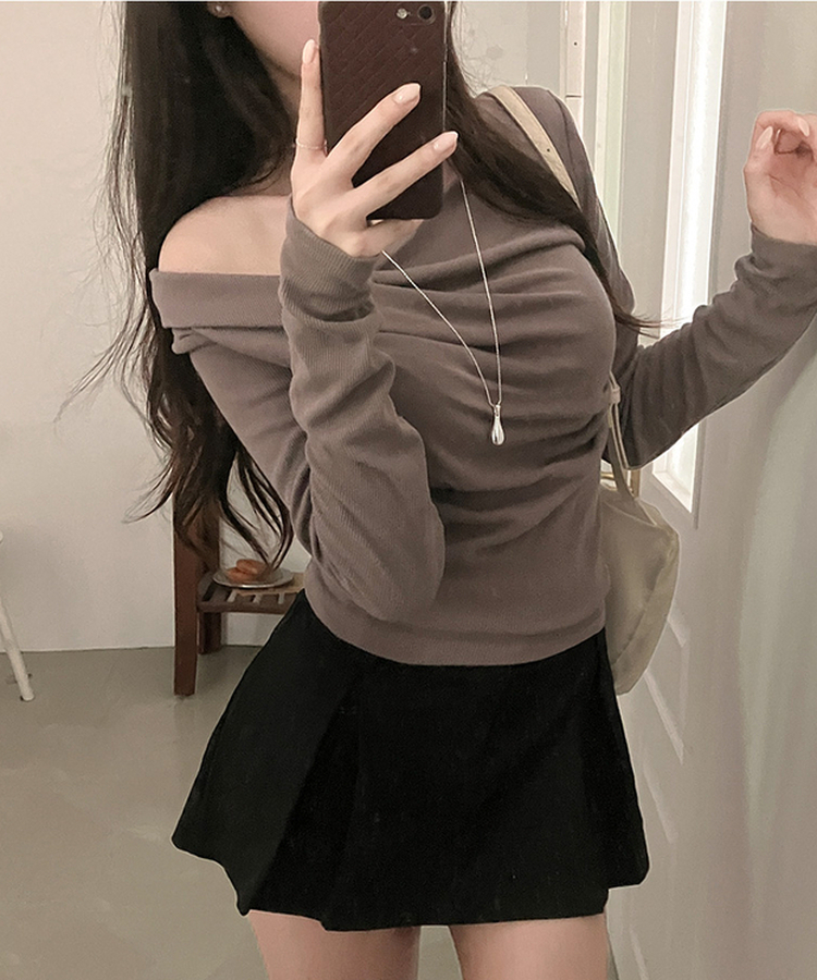 リブドレープアシメ長袖Tシャツ(5color) MOCHA
