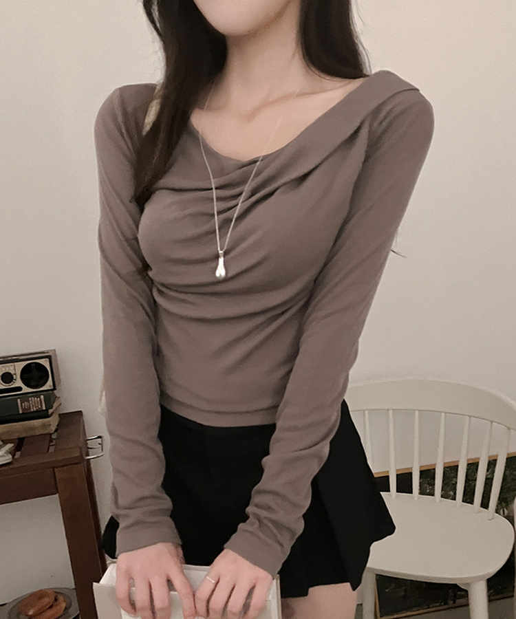 リブドレープアシメ長袖Tシャツ(5color) MOCHA