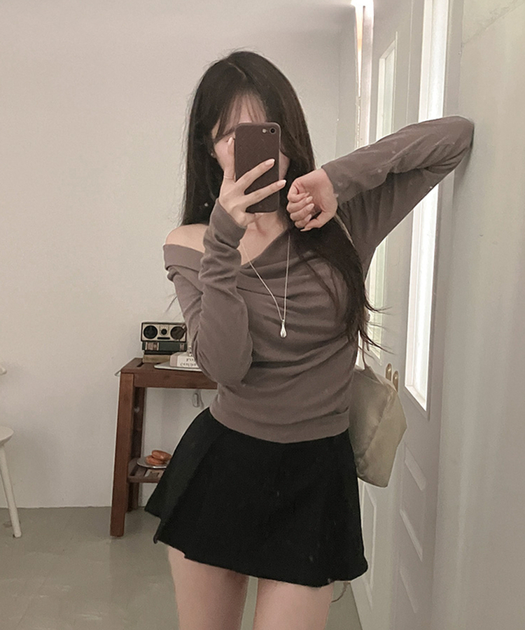 リブドレープアシメ長袖Tシャツ(5color) MOCHA