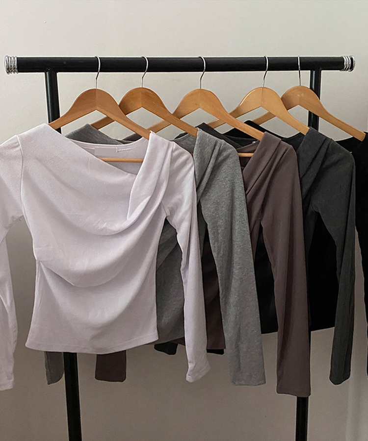 リブドレープアシメ長袖Tシャツ(5color)