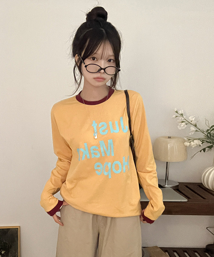 レタリングリンガー長袖Tシャツ YELLOW
