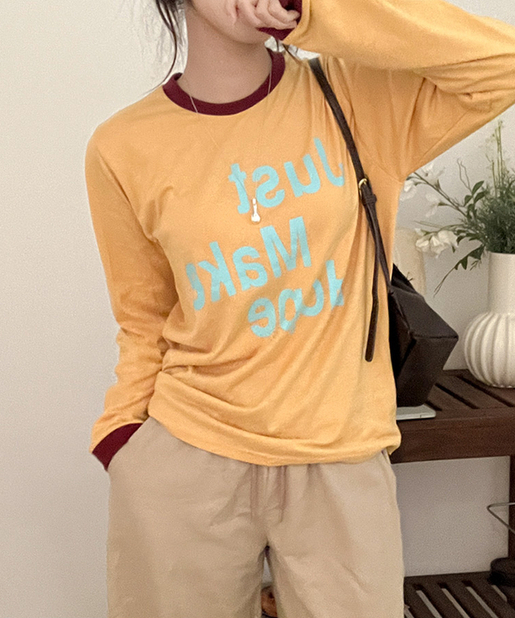 レタリングリンガー長袖Tシャツ YELLOW