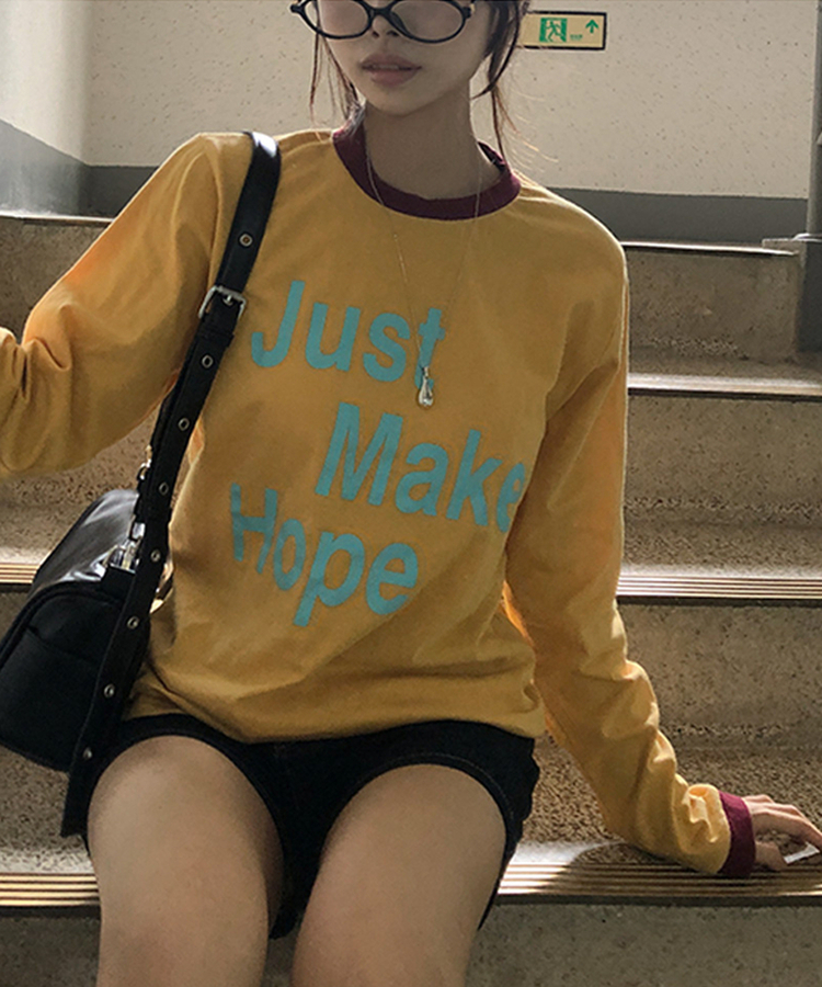 レタリングリンガー長袖Tシャツ YELLOW