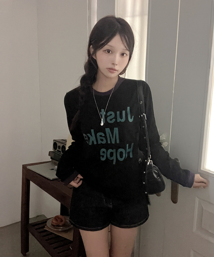 レタリングリンガー長袖Tシャツ BLACK