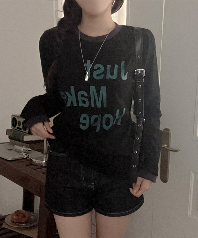レタリングリンガー長袖Tシャツ BLACK