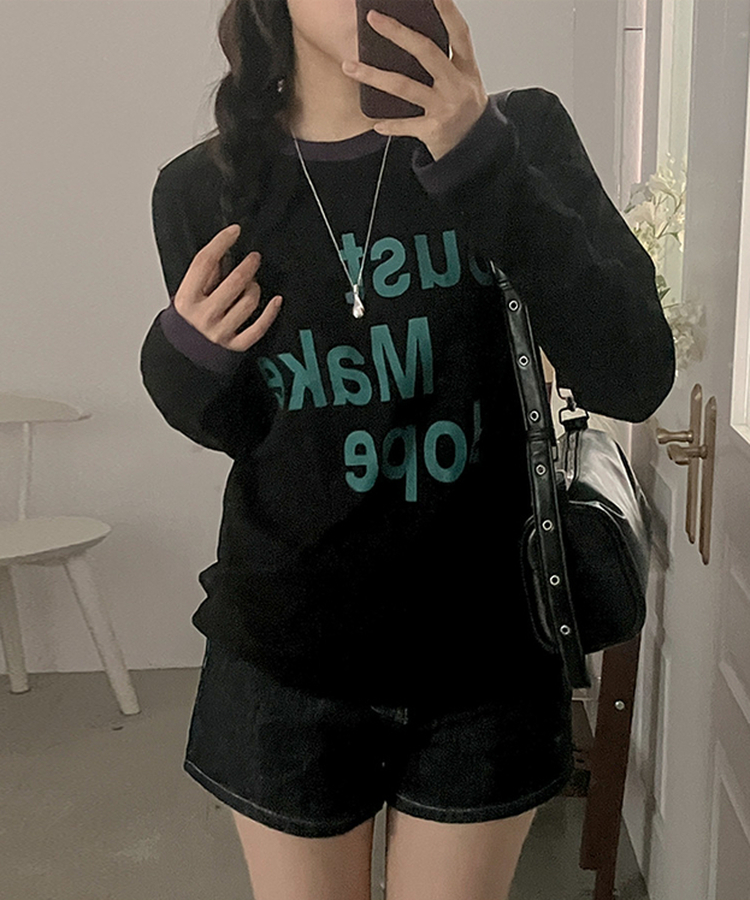 レタリングリンガー長袖Tシャツ BLACK