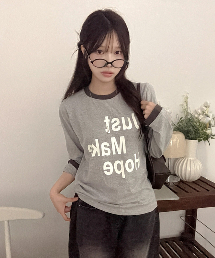 レタリングリンガー長袖Tシャツ GREY