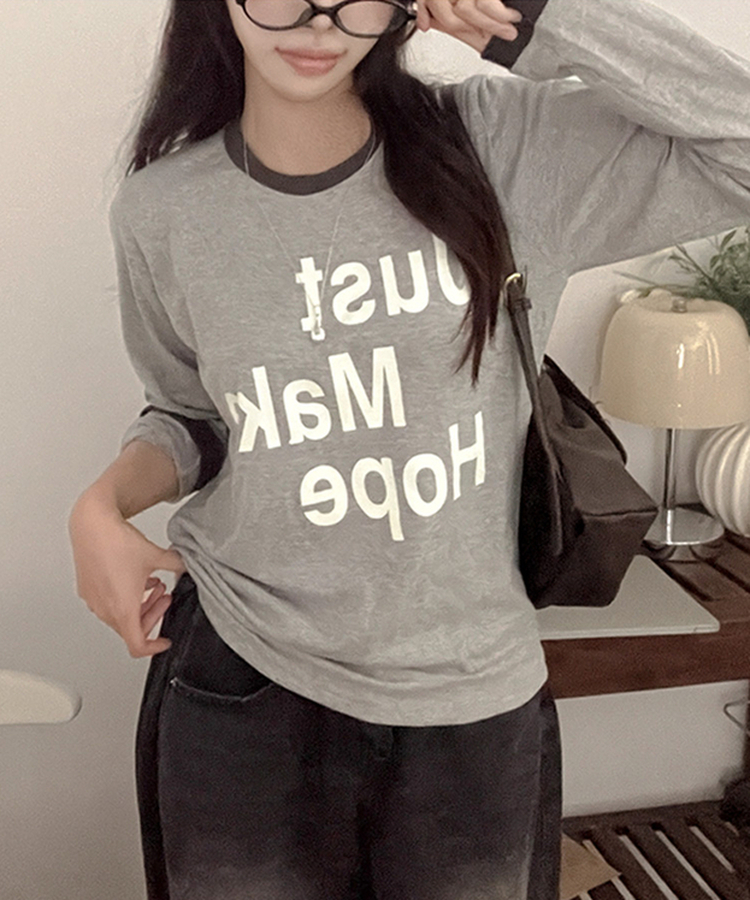 レタリングリンガー長袖Tシャツ GREY