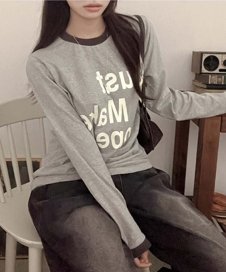 レタリングリンガー長袖Tシャツ GREY