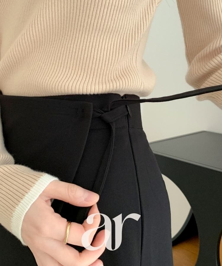 (韓国製)（国内製作）（楽ちんスカートパンツ）ラップスカート リボンストラップ ショーツパンツ BLACK