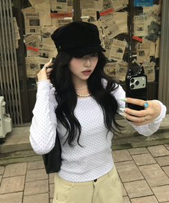 미니 도트 긴팔 골지 탑 화이트
