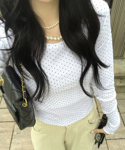 미니 도트 긴팔 골지 탑 화이트