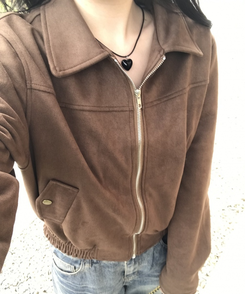 크롭 스웨이드 자켓 브라운