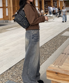 크롭 스웨이드 자켓 브라운