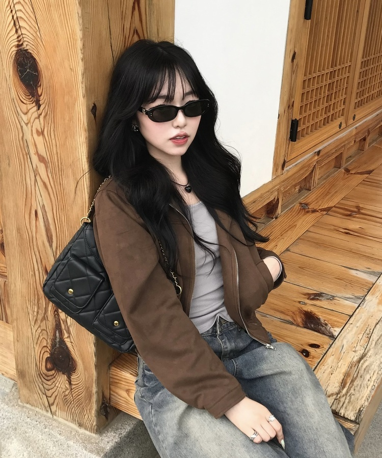 크롭 스웨이드 자켓 브라운