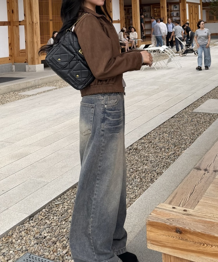 크롭 스웨이드 자켓 브라운