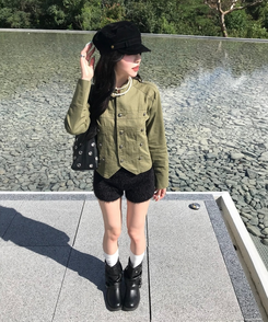 셔링 벨트 미들 부츠 블랙