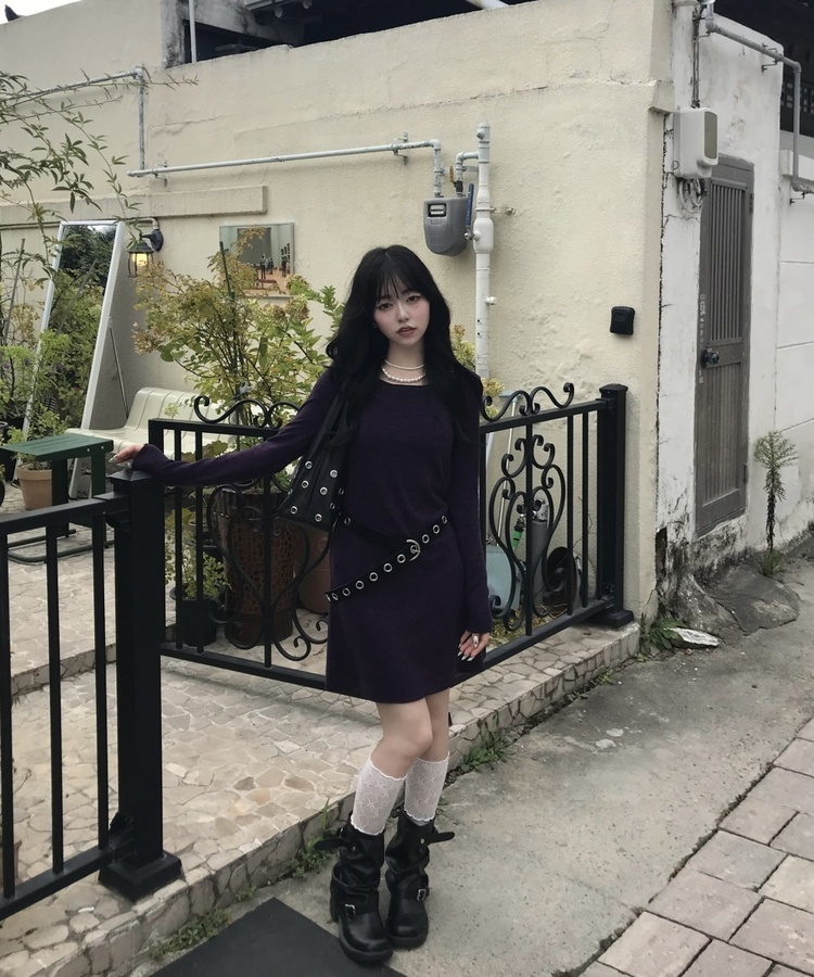셔링 벨트 미들 부츠 블랙