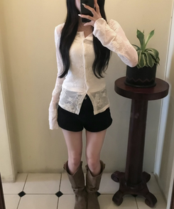 플라워 시어 카디건 아이보리