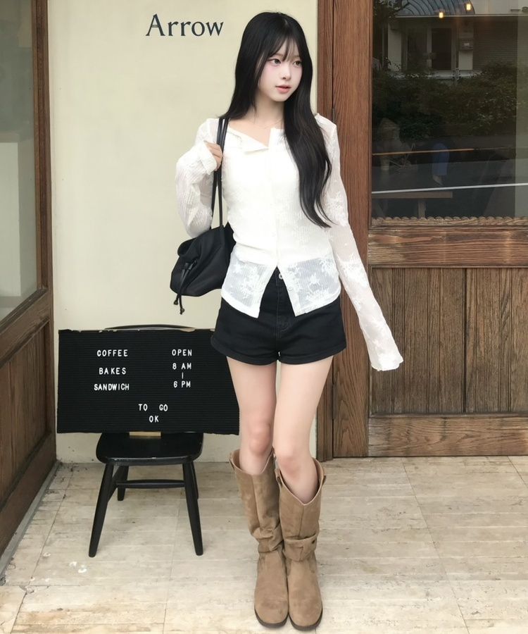플라워 시어 카디건 아이보리