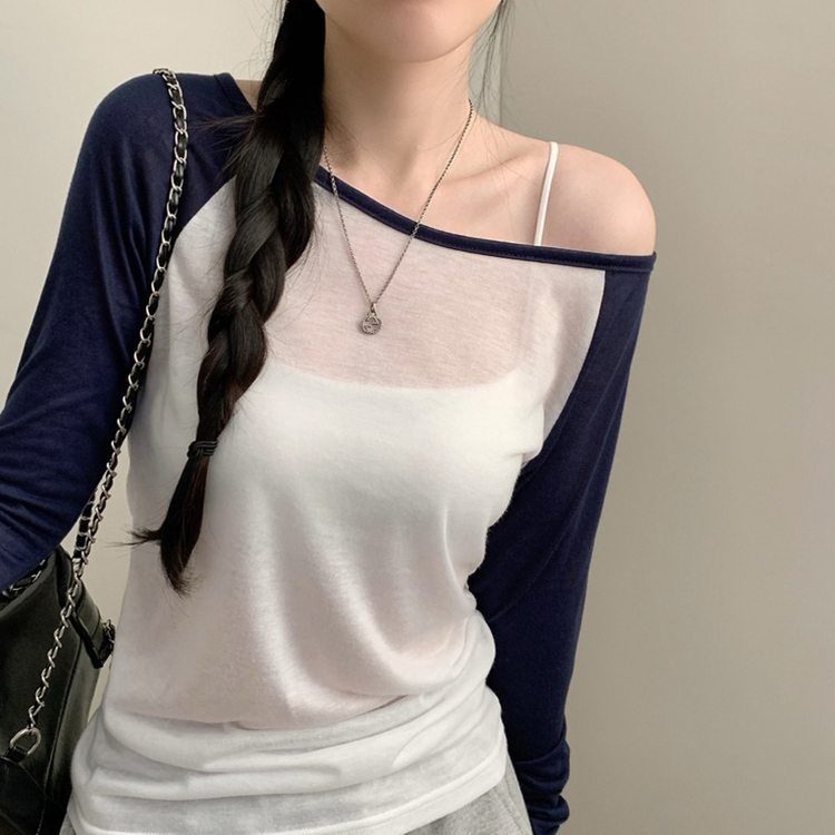シアーワンショルダーTシャツ(5color) DARK NAVY