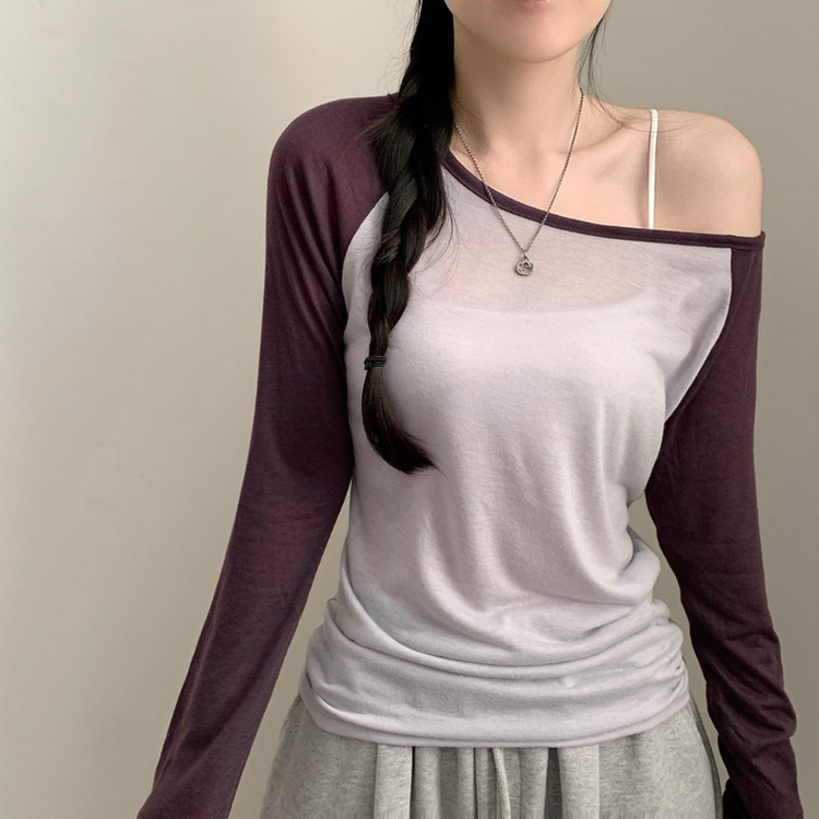 シアーワンショルダーTシャツ(5color) PURPLE