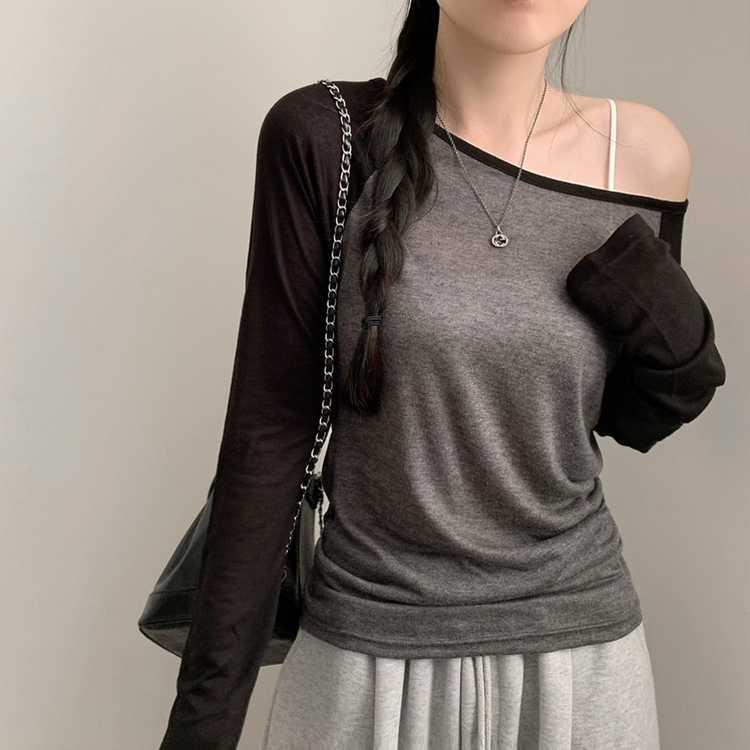 シアーワンショルダーTシャツ(5color) BLACK