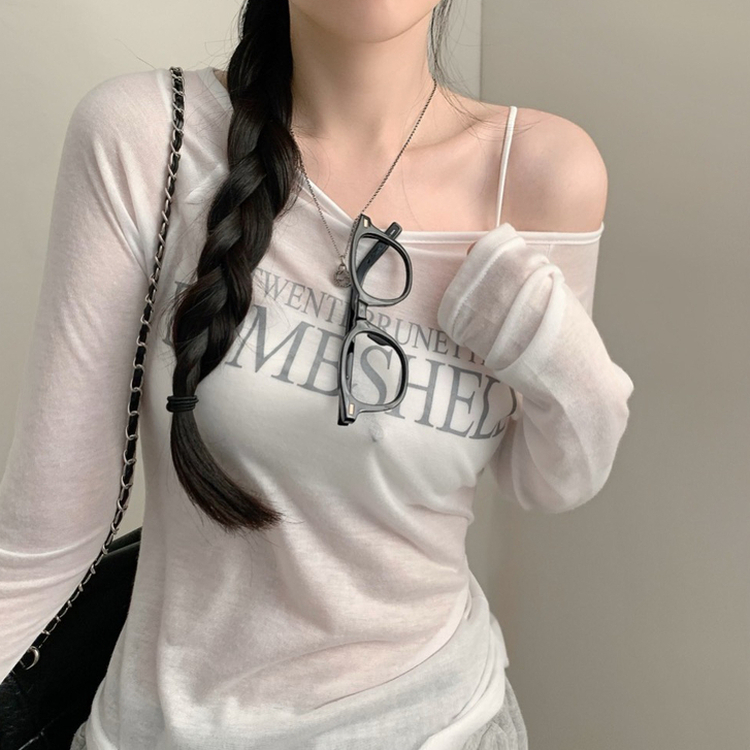 レタリングシアーオフショルTシャツ IVORY