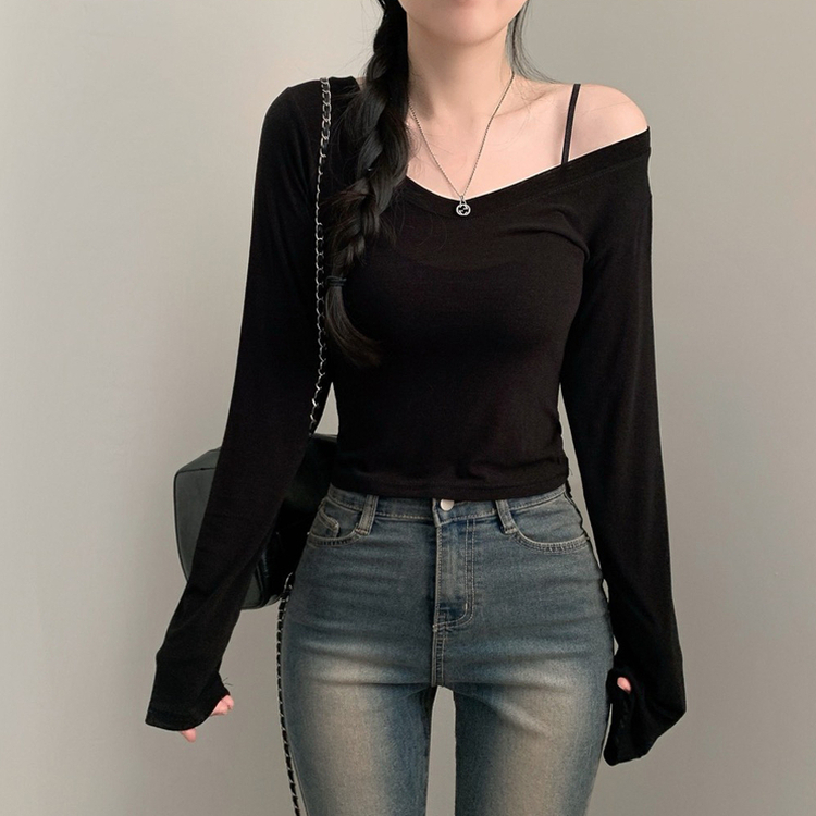 シアーVネックTシャツ(5color) BLACK