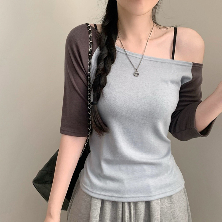オフショルダーラグラン7分袖Tシャツ SKY BLUE