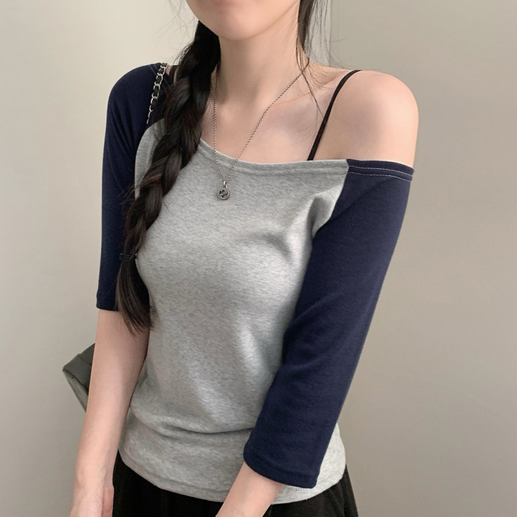 オフショルダーラグラン7分袖Tシャツ MELANGE