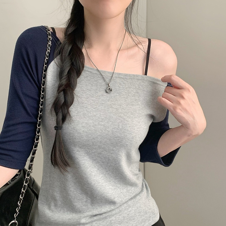 オフショルダーラグラン7分袖Tシャツ MELANGE