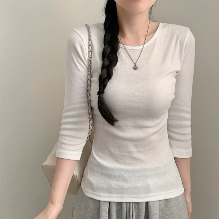 七分袖ラウンドネックTシャツ(12color) IVORY